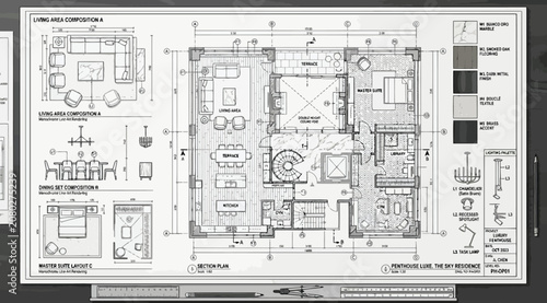 Foto Detailed architectural floor plan and furniture layout for a luxury residence wi