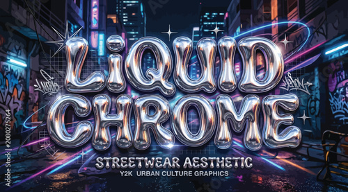 Schilderij op canvas Liquid chrome streetwear aesthetic y2k urban culture graphics