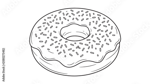 Φωτογραφία Minimalist donut line art vector, glazed doughnut with sprinkles coloring page,