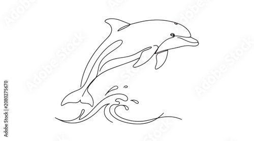 Cuadro en lienzo Minimalist continuous line drawing of a dolphin jumping, elegant black outline o