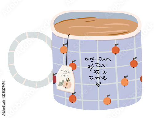 Cute Coffee Mug Clipart with Cozy Quote, Book Lover Morning Drink Vector Illustration