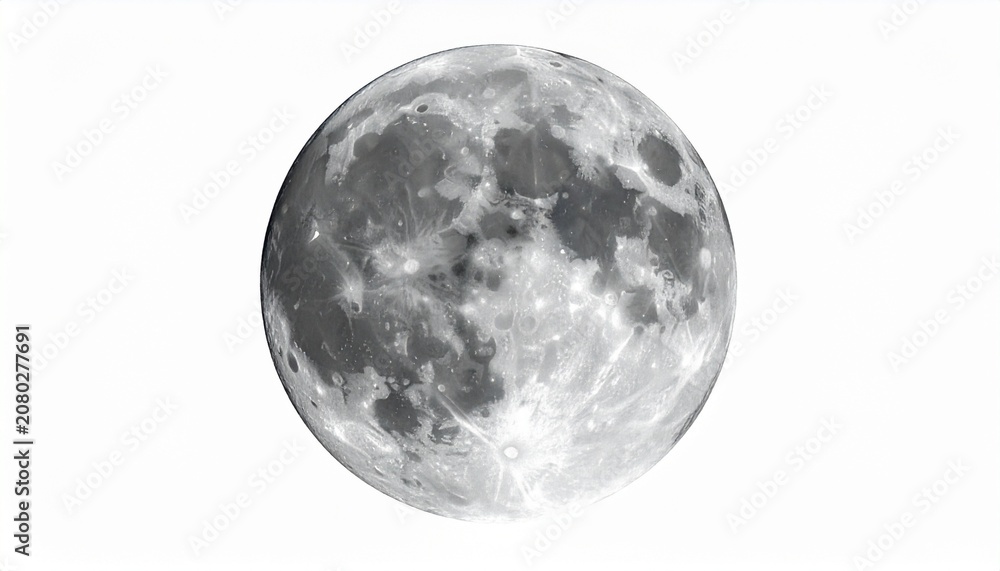 Naklejka premium Full Moon glows with craters and plains, radiating resilience, clarity, and mystery; a vivid emblem of cycles, wonder, and transformation within nature.
