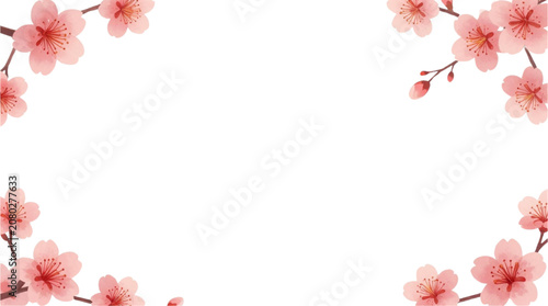 Cherry Blossom Watercolor Frame Illustration with Delicate Pink Flowers for Spring Design
