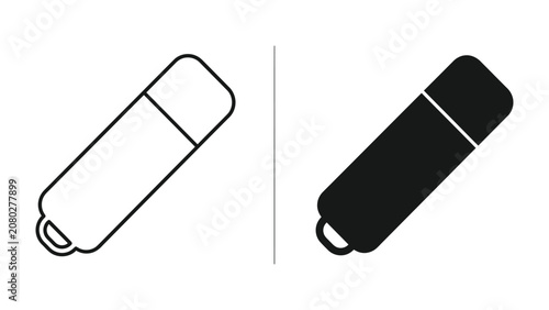 Photos USB Drive Icons: A simple graphic representation of a USB flash drive, shown in both outline and solid black, highlighting its portability and data storage capabilities