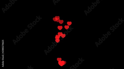 Red heart fountain fly up animation on transparent background. Live stream reactions in social media. Follower like support. Love button emoji motion graphic. 