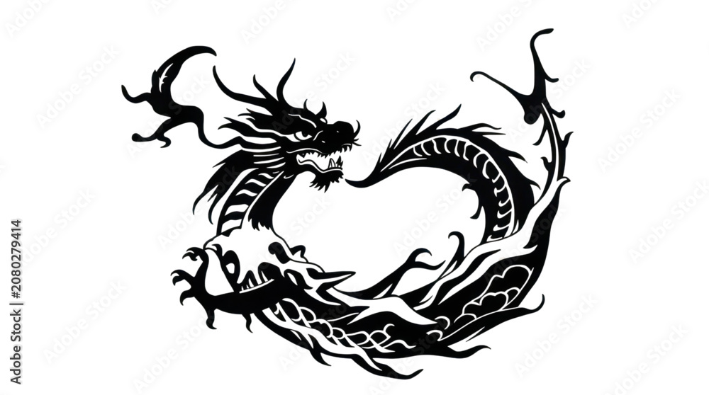 Fototapeta premium Dragon Silhouette Heart Shape Illustration for Fantasy Love and Mythical Strength Designs