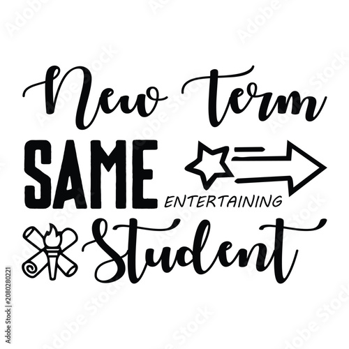 Foto Calligraphic typography with arrow and star featuring the words new term same en