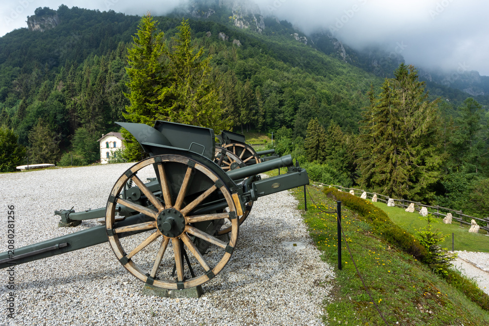 Fototapeta premium mountains of the Pasubio massif, path of 52 tunnels and memorial of the First World War