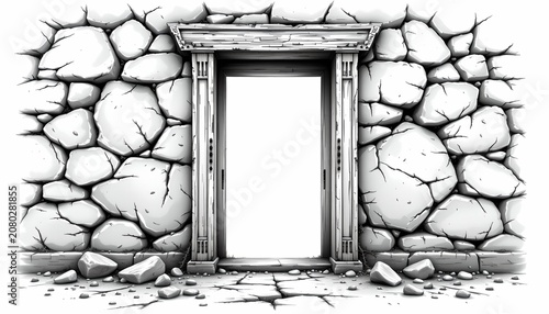 The image depicts a stone wall with large, irregularly shaped rocks tightly fitted together