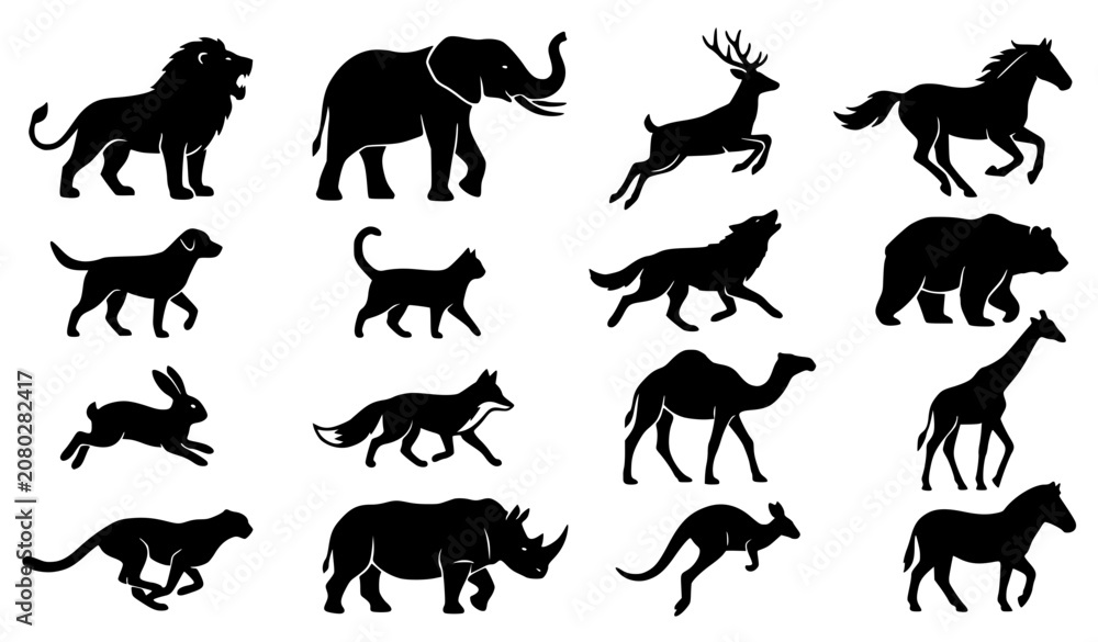 Obraz premium Animal Silhouette Icon Set Mammals and Wildlife Vector Collection