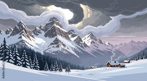Pixel Art Snow Mountain Village