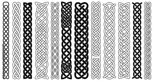 Obraz na plátně Celtic braids patterns featuring braided Irish seamless borders, knotted ornamen