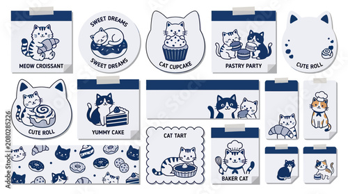 Bild auf Leinwand Cute Cat Illustrations: Sweet Treats and Pastries Collection