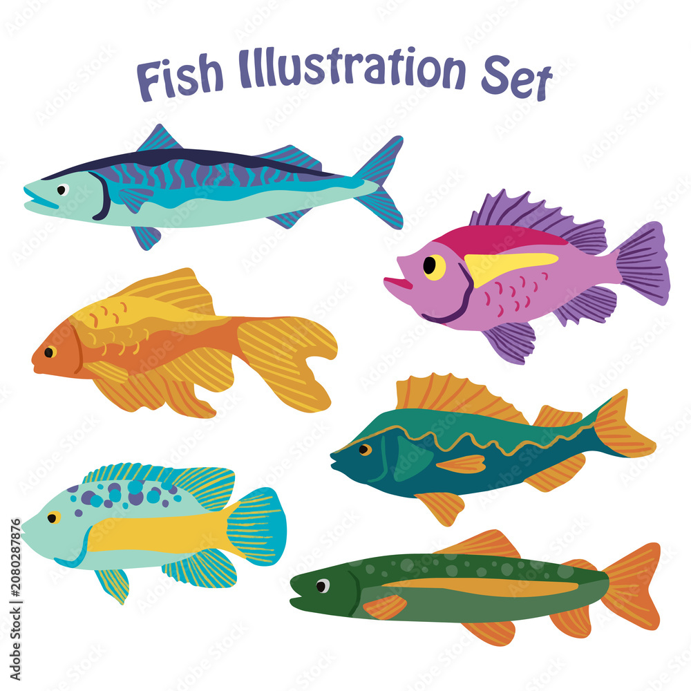 Fototapeta premium Colorful Fish Illustration Set