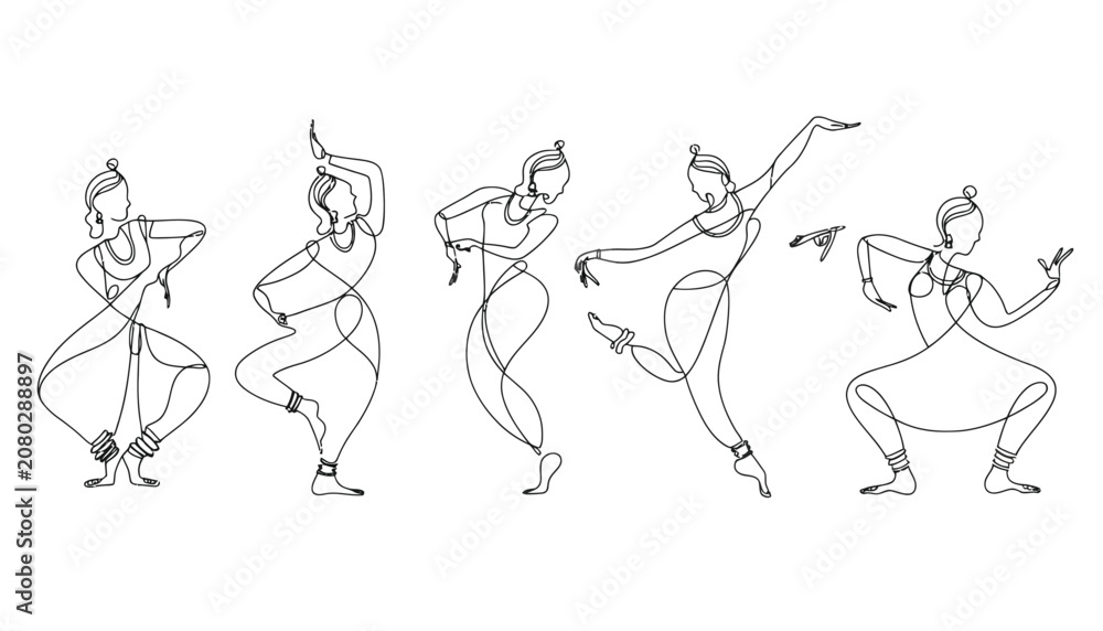 Fototapeta premium Three Dancers Continuous Line Art Icon Set