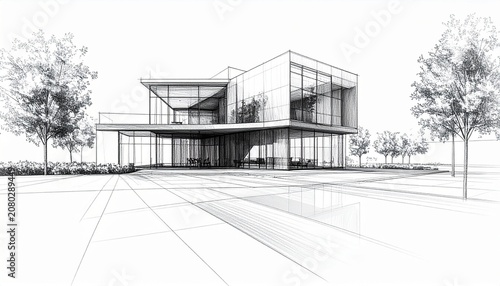 Realistic Architectural Blueprint Style Pencil Drawing with Intricate Shading Precise Linework and Clean Background Ideal for Branding Architecture Portfolios and Promotional Materials
