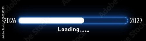 Minimalist loading bar progress animation from 2026 to 2027 sleek tech