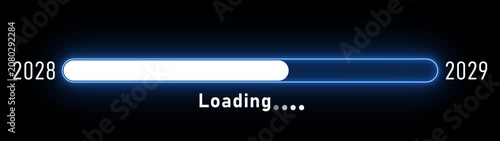 Futuristic loading bar progress indicator 2028 to 2029 seamless motion animation