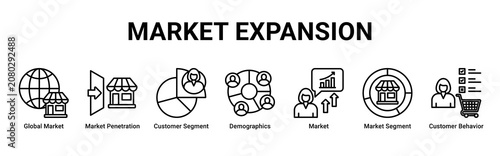 Fotografie Market Expansion web banner icon vector illustration with icons of Global Market
