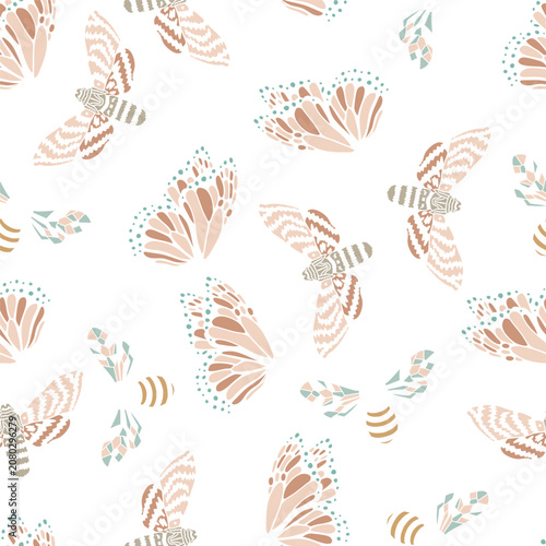 Delicate Pollinator's Wings on White Background Vector Seamless Pattern