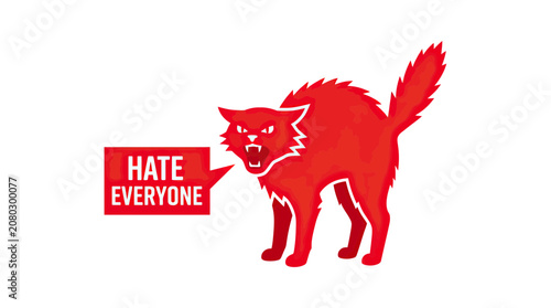 Foto Angry Red Cat with Hate Everyone Speech Bubble - Aggression and Anger Concept