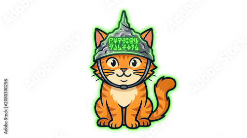 Foto Funny cat wearing tinfoil hat, alien conspiracy, paranoid pet illustration