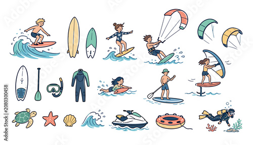 Fotografie Surfing and water sports icons.