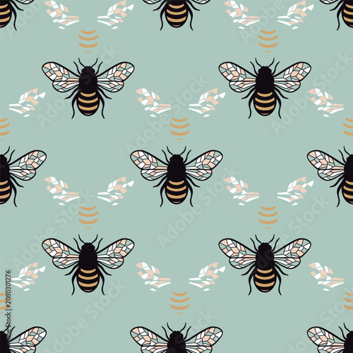 Little Honey Bees Vector Seamless Pattern