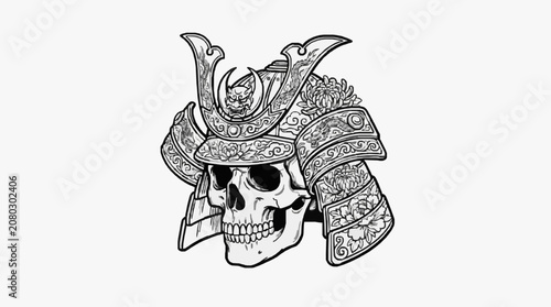 Intricate line art illustration of a detailed ram head.