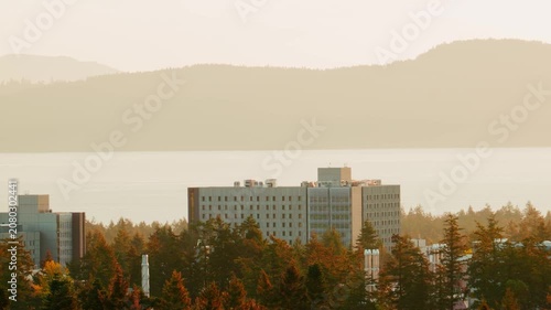 Victoria, BC, Canada – July 1, 2026: University of Victoria student residence buildings at sunrise
