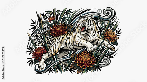 Intricate line art illustration of a lion head.