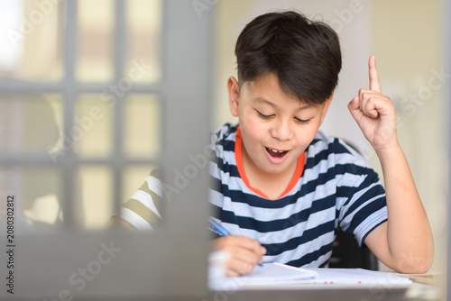 Принти на полотні Active student raising hand answering question achieving academic success curric