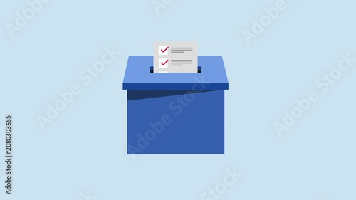 Voting sheet inserted into ballot box 2d animation with alpha matte
