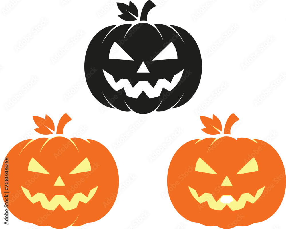 Obraz premium Happy helloween day with spooky jack o lanterns and pumpkins