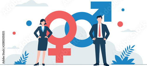 Bild auf Leinwand Gender equality in workplace concept vector illustration with businessman and bu