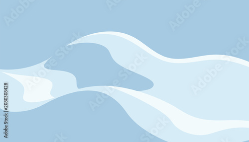 Abstract illustration of flowing light blue waves and soft white clouds in a minimalist sky landscape design for artistic background.