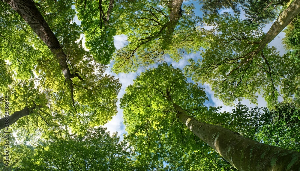 Fototapeta premium Treetop Panorama Of Beech And Oak Trees
