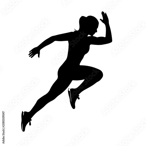 Dynamic running woman silhouette starting race female sprinter athlete vector