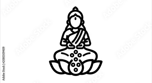 Hindu goddess of wealth sitting on lotus flower with gold coins