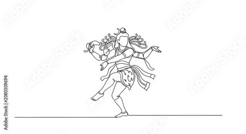 Dancing hindu deity in minimalist continuous line art style