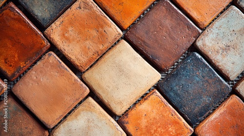 Earthy terracotta background natural clay tiles ceramic texture seamless pattern warm orange burnt sienna weathered rustic handcrafted artisan surface