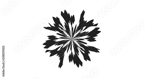 Black and white of a stylized snowflake with sharp, angular edges