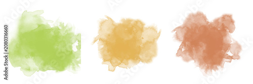 Watercolor stain decoration. brown green yellow colored splatter brush