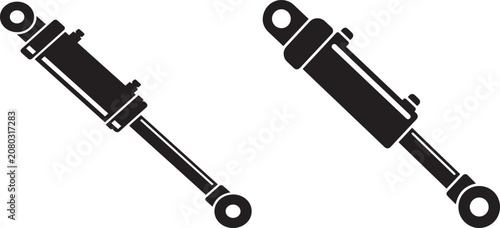 Silhouette black vector icon set of mechanical hydraulic cylinders or shock absorbers with hydraulic cylinder absorber mechanical