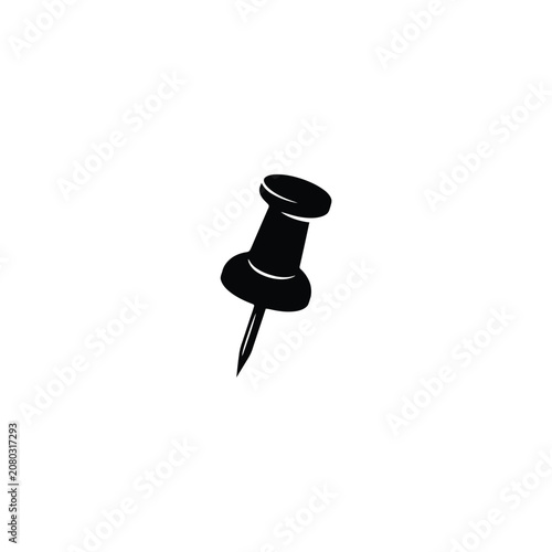 Obraz na plátně Black Push Pin Silhouette On White Background Simple Stationery Object