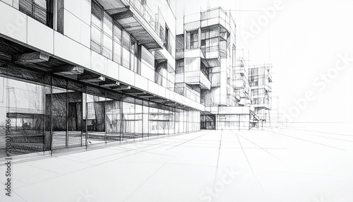 Architectural Building Sketches in Pencil with Highly Detailed Shading Fine Linework and Intricate Design Elements on a Minimal Background for Creative Branding and Advertising
