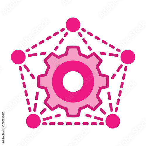 Pink gear icon with dotted lines and nodes