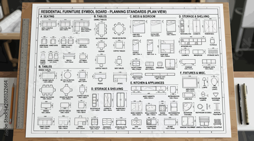 фотографія Residential furniture sizing and planning standards reference sheet