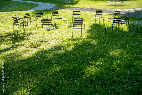 Circle of chairs in the park