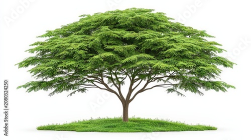 Lush Green Tree with Broad Canopy and Vibrant Leaves on White Background